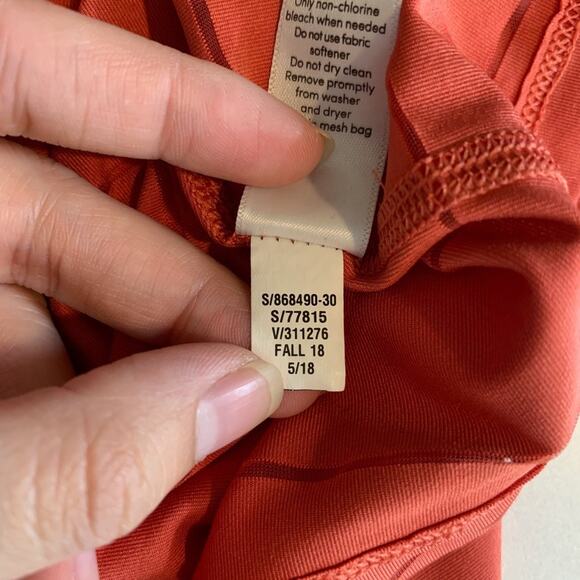 Athleta Tank Top Womens XS Terracotta Orange Mesh Panel Stripe Chi Racerback - Picture 12 of 14